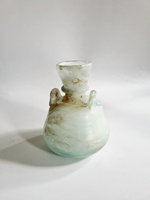 Wazon Murano glass szkło scavo 10,3 cm perłowo-błękitny surowy oryginał