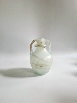 Wazon Murano glass szkło scavo 11 cm jasnoniebieski perłowy surowy oryginał