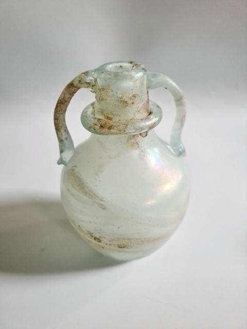 Wazon Murano glass szkło scavo 11 cm jasnoniebieski perłowy surowy oryginał