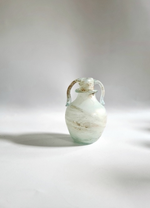 Wazon Murano glass szkło scavo 11 cm jasnoniebieski perłowy surowy oryginał