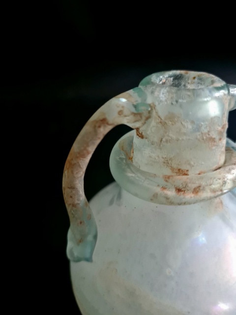 Wazon Murano glass szkło scavo 11 cm jasnoniebieski perłowy surowy oryginał